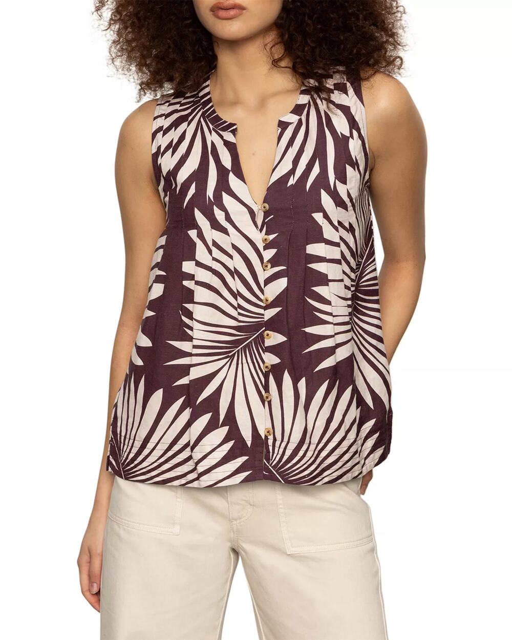 Sanctuary Women Brown Tropical Linen/Viscose The Harmony Tank Top Size XS